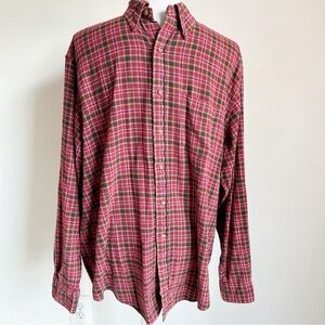 Brooks Brothers Men’s Plaid Cotton Flannel Red Button Down Unisex Shirt, Large